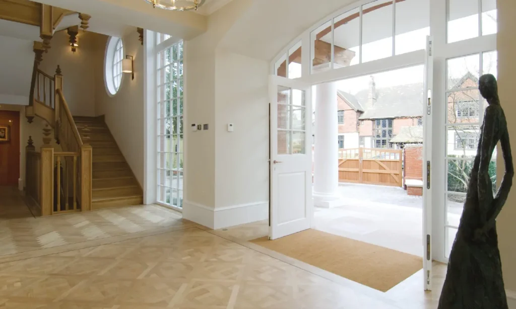 Internal view of wooden windows, doors and staircase built by Gowercroft