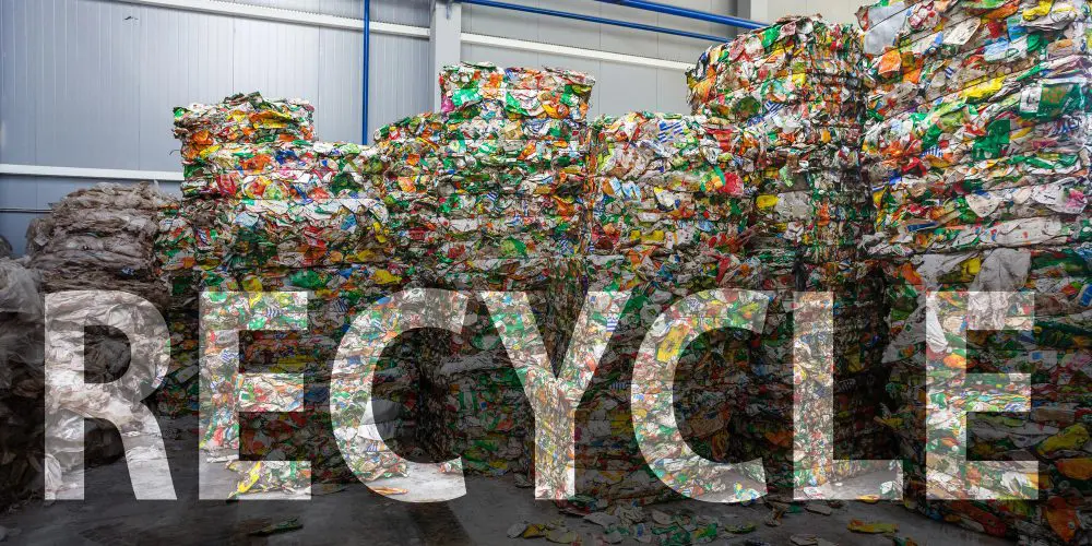 Pile of recycled plastic after eco window replacement with word recycle over the top